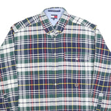 TOMMY HILFIGER Mens Green & Navy Check Shirt M Button Down Long Sleeve Cotton