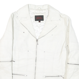 Oscar Leopoldo Womens White Leather Jacket M Zip Plain Stylish Biker Fit
