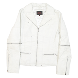 Oscar Leopoldo Womens White Leather Jacket M Zip Plain Stylish Biker Fit