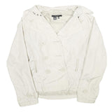 ZARA Womens White Nylon Button Jacket L Lightweight Casual Outerwear