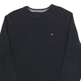 TOMMY HILFIGER Mens Black Plain Cotton Jumper Crew Neck Basic Knit XS Classic