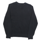 TOMMY HILFIGER Mens Black Plain Cotton Jumper Crew Neck Basic Knit XS Classic