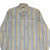 ROPER Mens Beige & Blue Pattern Shirt L Western Cotton Button Casual Long Sleeve