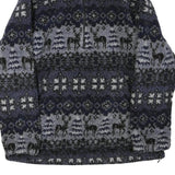 WOOLRICH Mens Blue Black Zip Jacket L Polyester Blend Patterned Fleece Winter