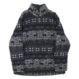 WOOLRICH Mens Blue Black Zip Jacket L Polyester Blend Patterned Fleece Winter