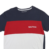 NAUTICA Mens Navy & Red & White Colorblock T-Shirt S Short Sleeve Crew Neck Logo