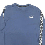 PUMA Mens Blue & Black Graphic T-Shirt S Long Sleeve Crew Neck Sportswear