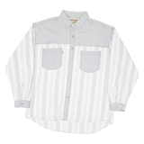 ATTACK Mens White & Grey Cotton Blend Shirt XL Button Shirt Casual Stripe
