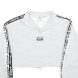 ADIDAS Womens Grey & Black Cropped Half Zip Sweatshirt UK 6 Logo Tape