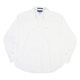 TOMMY HILFIGER Mens White Cotton Blend Shirt XL Classic Long Sleeve Button Down