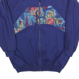 RODEO Mens Blue Abstract Pattern Zip Jacket L Polyester Casual Retro Style
