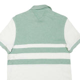 TOMMY HILFIGER Mens Green & White Striped Short Sleeve Polo Shirt M Cotton Blend