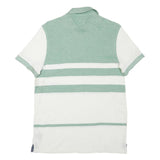 TOMMY HILFIGER Mens Green & White Striped Short Sleeve Polo Shirt M Cotton Blend