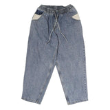 MM Womens Blue Relaxed Jeans Denim Light W26 L27 Elastic Waist Drawstring