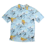 CLEAR WATER Mens Blue Fishing Print Casual Shirt M Cotton Summer Beachwear