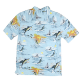 CLEAR WATER Mens Blue Fishing Print Casual Shirt M Cotton Summer Beachwear