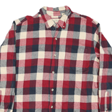 REDHEAD Mens Red & Navy Blue Check Shirt L Cotton Blend Long Sleeve Button Down