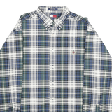 TOMMY HILFIGER Mens Blue Green Check Shirt L Button-Down Collar Casual Cotton