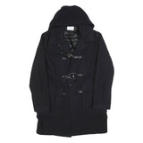 SANDRO Womens Black Wool Blend Button Jacket L Hooded Classic Fit Outerwear