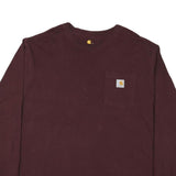 CARHARTT Mens Maroon & Brown Pocket T-Shirt XL Long Sleeve Crew Neck Cotton