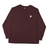 CARHARTT Mens Maroon & Brown Pocket T-Shirt XL Long Sleeve Crew Neck Cotton