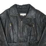 PARIS SPORT CLUB Womens Black Leather Jacket S Quilted Zip Vintage Chic