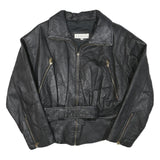 PARIS SPORT CLUB Womens Black Leather Jacket S Quilted Zip Vintage Chic