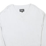 BARBOUR INTERNATIONAL Womens White Plain Jumper V-Neck Basic Knit UK 8 Cotton