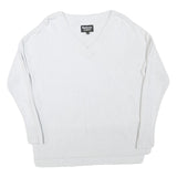 BARBOUR INTERNATIONAL Womens White Plain Jumper V-Neck Basic Knit UK 8 Cotton