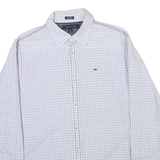 TOMMY HILFIGER Mens Blue & White Check Shirt M Button Long Sleeve Cotton Blend