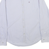 TOMMY HILFIGER Mens Blue & White Check Shirt M Button Long Sleeve Cotton Blend