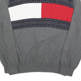TOMMY HILFIGER Mens Grey Red & White Patterned Crew Neck Jumper Cotton Blend 2XL