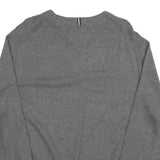 TOMMY HILFIGER Mens Grey Red & White Patterned Crew Neck Jumper Cotton Blend 2XL