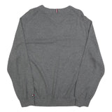 TOMMY HILFIGER Mens Grey Red & White Patterned Crew Neck Jumper Cotton Blend 2XL