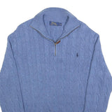 POLO RALPH LAUREN Mens Blue Cable Knit Half Zip Jumper L Cotton Classic