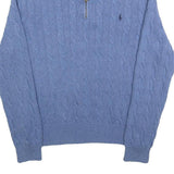 POLO RALPH LAUREN Mens Blue Cable Knit Half Zip Jumper L Cotton Classic