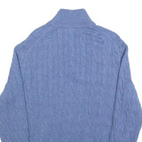 POLO RALPH LAUREN Mens Blue Cable Knit Half Zip Jumper L Cotton Classic