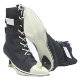 CHARLES & KEITH Womens Lace-Up Ankle Boots Black & White Canvas UK 3.5 Stylish