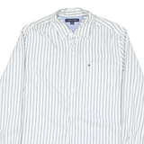 TOMMY HILFIGER Mens White & Blue Stripe Shirt L Casual Cotton Blend Long Sleeve