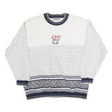 JEAN PASCALE Womens White & Navy Patterned Crew Neck Sweatshirt S Casual Cotton