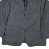Mens Grey & Blue Check Blazer Tailored XL Polyester Blend Woven Button Jacket