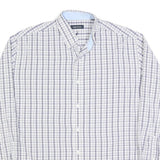 NAUTICA Mens White & Blue Check Shirt L Long Sleeve Button Cotton Blend Casual