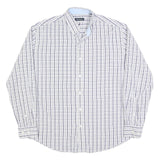 NAUTICA Mens White & Blue Check Shirt L Long Sleeve Button Cotton Blend Casual