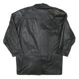 Womens Black Leather Button Jacket L Woven Plain Stylish Comfortable Relaxed Fit