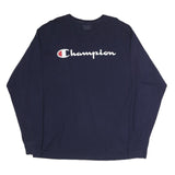 CHAMPION Mens Blue Long Sleeve Crew Neck Graphic T-Shirt XL Cotton