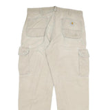 CARHARTT Mens Beige Relaxed Cargo Zip Trousers W34 L31 Durable Cotton Blend