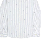 NAUTICA Mens White & Blue Striped Cotton Blend Shirt M Nautical Embroidery