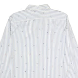 NAUTICA Mens White & Blue Striped Cotton Blend Shirt M Nautical Embroidery