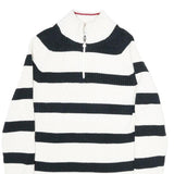 TOMMY HILFIGER Mens Black & White Striped Patterned Cotton Pullover Jumper XL