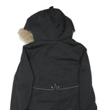 ZARA Womens Black & Beige Faux Fur Hood Parka Jacket XS Polyester Blend Zip